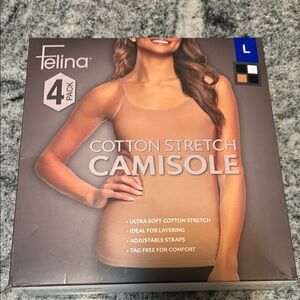 Felina Women's 4 Pack Cotton Stretch Camisole Tank Black/White/Beige Size L New